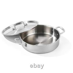 Casserole en acier inoxydable à trois couches de 6 quarts avec couvercle, pot Rondeau induction