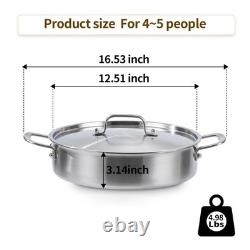 Casserole en acier inoxydable à trois couches de 6 quarts avec couvercle, pot Rondeau induction