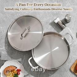 Casserole en acier inoxydable à trois couches de 6 quarts avec couvercle, pot Rondeau induction