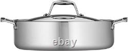 Casserole en acier inoxydable à trois couches de 6 quarts avec couvercle, prête pour l'induction, plat