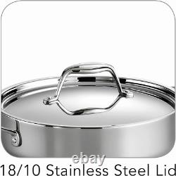 Casserole en acier inoxydable à trois couches de 6 quarts avec couvercle, prête pour l'induction, plat