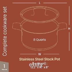 Casserole en acier inoxydable avec couvercle 8 quarts, acier inoxydable 18/8 durable