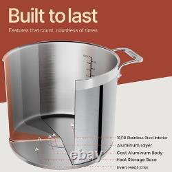 Casserole en acier inoxydable avec couvercle 8 quarts, acier inoxydable 18/8 durable