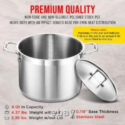 Casserole en acier inoxydable avec couvercle 8 quarts, acier inoxydable 18/8 durable