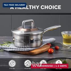 Casserole en acier inoxydable de 1 quart avec couvercle, casserole hybride antiadhésive de 6 pouces, petite