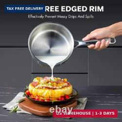 Casserole en acier inoxydable de 1 quart avec couvercle, casserole hybride antiadhésive de 6 pouces, petite