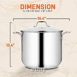 'Casserole en acier inoxydable de 19 litres, qualité alimentaire 18/8, robuste et adaptée à l'induction'