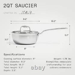 Casserole en acier inoxydable de 2 quarts, poêle à sauce 5 plis, 2 quarts.