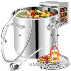 Casserole en acier inoxydable de 20 quart avec couvercle, grande casserole à induction pour soupe avec support Casserole en acier inoxydable de 20 quart avec couvercle, grande casserole à induction pour soupe avec support
