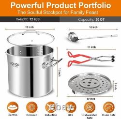 Casserole en acier inoxydable de 20 quart avec couvercle, grande casserole à induction pour soupe avec support Casserole en acier inoxydable de 20 quart avec couvercle, grande casserole à induction pour soupe avec support