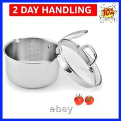 Casserole en acier inoxydable de 3,5 quarts avec couvercle en verre et passoire, casserole avec
