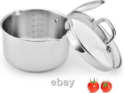 Casserole en acier inoxydable de 3,5 quarts avec couvercle en verre et passoire, casserole avec