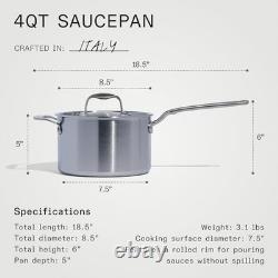 Casserole en acier inoxydable de 4 quarts avec couvercle 5 couches 4 quarts