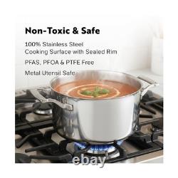 Casserole en acier inoxydable de 4 quarts avec couvercle, entièrement gainée, à trois couches, marmite/cocotte