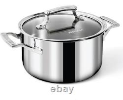 Casserole en acier inoxydable de 4 quarts avec couvercle, entièrement revêtue à trois couches, marmite/casserole