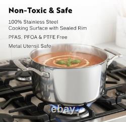 Casserole en acier inoxydable de 4 quarts avec couvercle, entièrement revêtue à trois couches, marmite/casserole