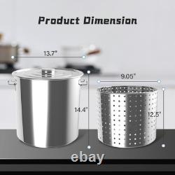 Casserole en acier inoxydable de 40 quarts avec couvercle, pour ébullition de crabes, homards et crevettes