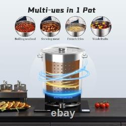 Casserole en acier inoxydable de 40 quarts avec couvercle, pour ébullition de crabes, homards et crevettes
