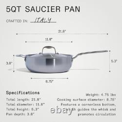 Casserole en acier inoxydable de 5 quart, poêle saucier 5 couches en acier inoxydable professionnel