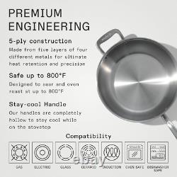 Casserole en acier inoxydable de 5 quarts, poêle saucier 5 plis clad professionnel