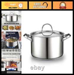 Casserole en acier inoxydable de 6 pintes avec couvercle, grande marmite pour soupe et pâtes