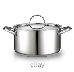 Casserole en acier inoxydable de 6 pintes avec couvercle, grande marmite pour soupe et pâtes
