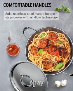 Casserole en acier inoxydable de 6 pintes avec couvercle, grande marmite pour soupe et pâtes
