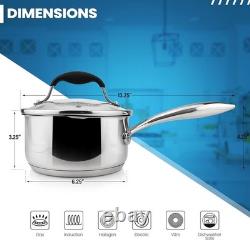 Casserole en acier inoxydable durable de 1,5 quart avec couvercle incassable pour une cuisson en toute sécurité