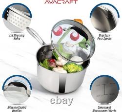 Casserole en acier inoxydable durable de 1,5 quart avec couvercle incassable pour une cuisson en toute sécurité