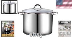 Casserole en acier inoxydable poli de 16 litres avec couvercle en verre pour une cuisson sans effort