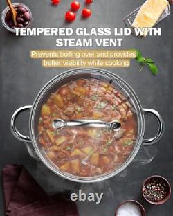 Casserole en acier inoxydable poli de 16 litres avec couvercle en verre pour une cuisson sans effort