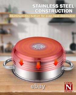 Casserole en acier inoxydable poli de 16 litres avec couvercle en verre pour une cuisson sans effort