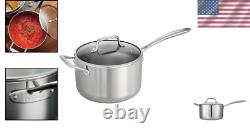 Casserole ergonomique en acier inoxydable de 4 quarts avec couvercle en verre transparent fabriquée au Brésil