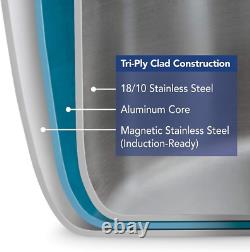 Casserole ergonomique en acier inoxydable de 4 quarts avec couvercle en verre transparent fabriquée au Brésil