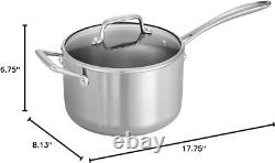Casserole ergonomique en acier inoxydable de 4 quarts avec couvercle en verre transparent fabriquée au Brésil