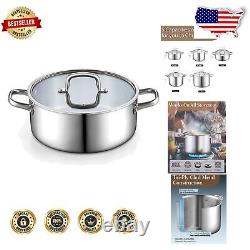 Casserole induction premium de 7 quarts en acier inoxydable tri-ply avec poignées froides