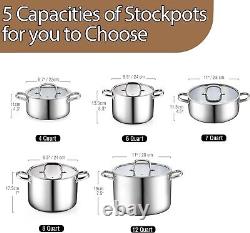 Casserole induction premium de 7 quarts en acier inoxydable tri-ply avec poignées froides