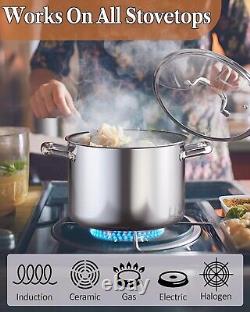 Casserole induction premium de 7 quarts en acier inoxydable tri-ply avec poignées froides