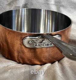 Casserole vintage rare en acier inoxydable et cuivre All-Clad de 3 quarts avec poignée