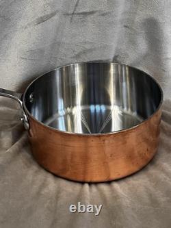 Casserole vintage rare en acier inoxydable et cuivre All-Clad de 3 quarts avec poignée