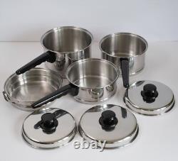 Casseroles en acier inoxydable 18-8 LIFETIME COOKWARE avec couvercles, bain-marie - 7 pièces, état excellent