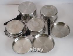 Casseroles en acier inoxydable 18-8 LIFETIME COOKWARE avec couvercles, bain-marie - 7 pièces, état excellent