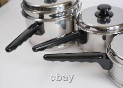 Casseroles en acier inoxydable 18-8 LIFETIME COOKWARE avec couvercles, bain-marie - 7 pièces, état excellent