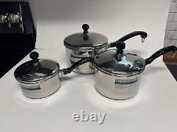 Casseroles en acier inoxydable classique Farberware 6 pièces avec couvercles 1, 2, 3 quarts. Neuf