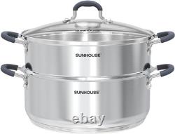 Casseroles vapeur de 5,5 quarts avec couvercle à 2 niveaux en acier inoxydable polyvalent pour cuisson à la vapeur P