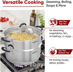 Casseroles vapeur de 5,5 quarts avec couvercle à 2 niveaux en acier inoxydable polyvalent pour cuisson à la vapeur P