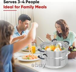 Casseroles vapeur de 5,5 quarts avec couvercle à 2 niveaux en acier inoxydable polyvalent pour cuisson à la vapeur P