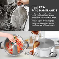 Casseroles vapeur de 5,5 quarts avec couvercle à 2 niveaux en acier inoxydable polyvalent pour cuisson à la vapeur P