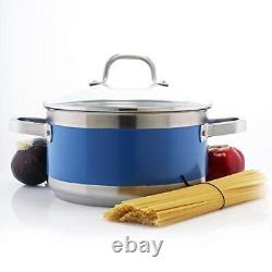 Chantal Batterie de cuisine à rayures en acier inoxydable, marmite de 6 litres, Bleu Cove.