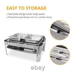 Chauffe-plat rectangulaire ROVSUN en acier inoxydable de 8,5 L (9 quarts), avec couvercle rétractable et 2 bacs demi-format